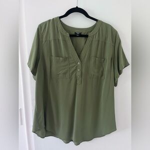 Torrid Green Dolman Sleeve Blouse with Mandarin Collar